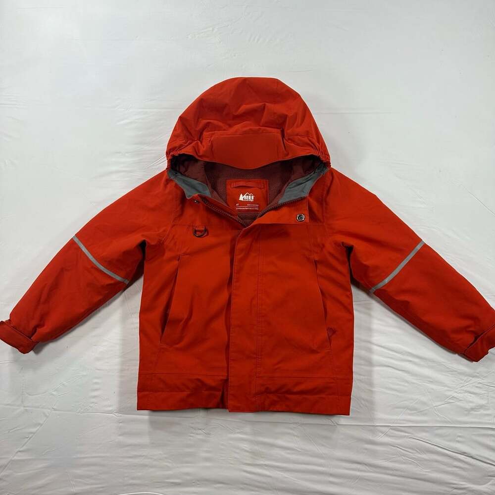 REI Co-op Kids Orange Hooded Waterproof Jacket Size 4T Hiking Snow